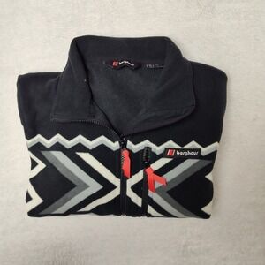 Berghaus Sweatshirt Mens Medium Black 1/4 Zip Pullover Mock Neck Fleece Pattern